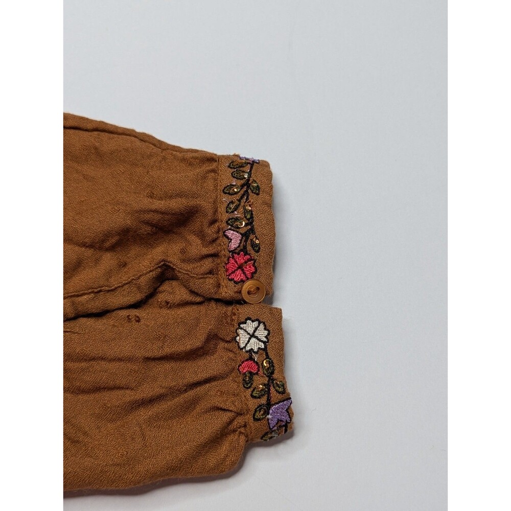 Soft Surroundings Womens Large Brown Embroidered Peasant Top Boho Chic - Picture 5 of 5